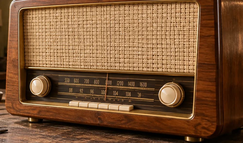 Détail illustré du cadran d’une radio ancienne